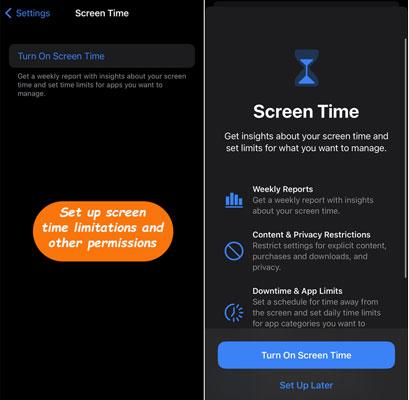 set up Screen Time limitation on kid's iphone