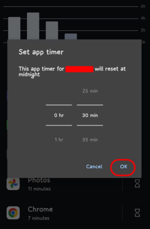 imposta il timer dell&#39;app