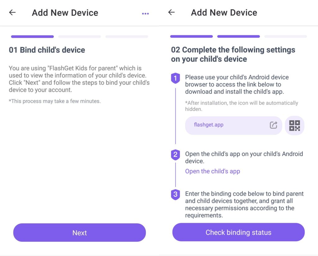 Bind child's device to parent's