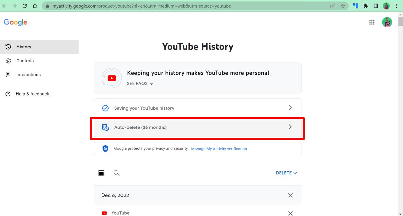 Excluir automaticamente o histórico do YouTube
