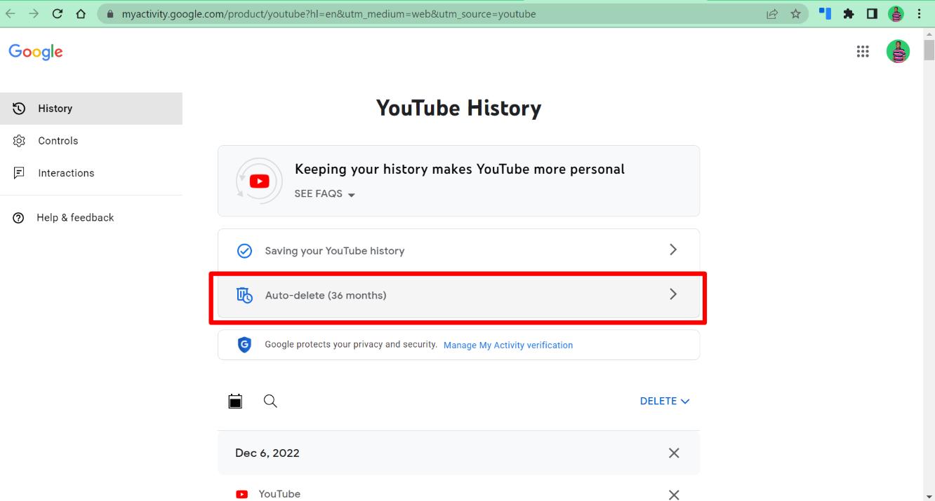 Auto-delete YouTube history