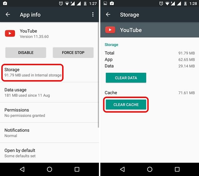 Clear data and cache of YouTube on Android