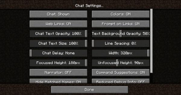 cài đặt Minecraft Chat Cài Đặt cho trẻ em