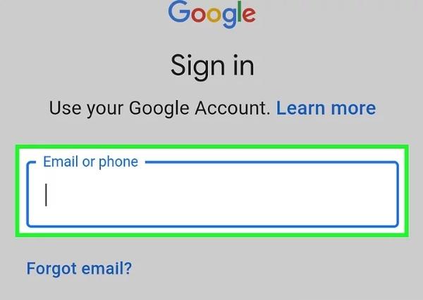 Sign in with your google account