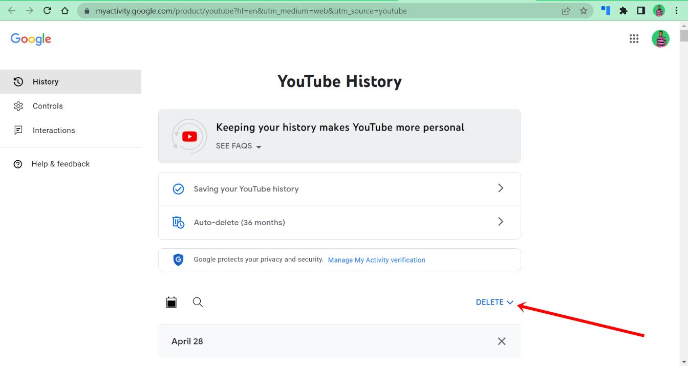 ajustes del historial de YouTube