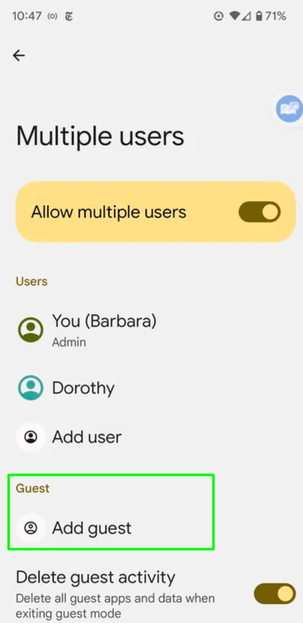 add guest account on Android
