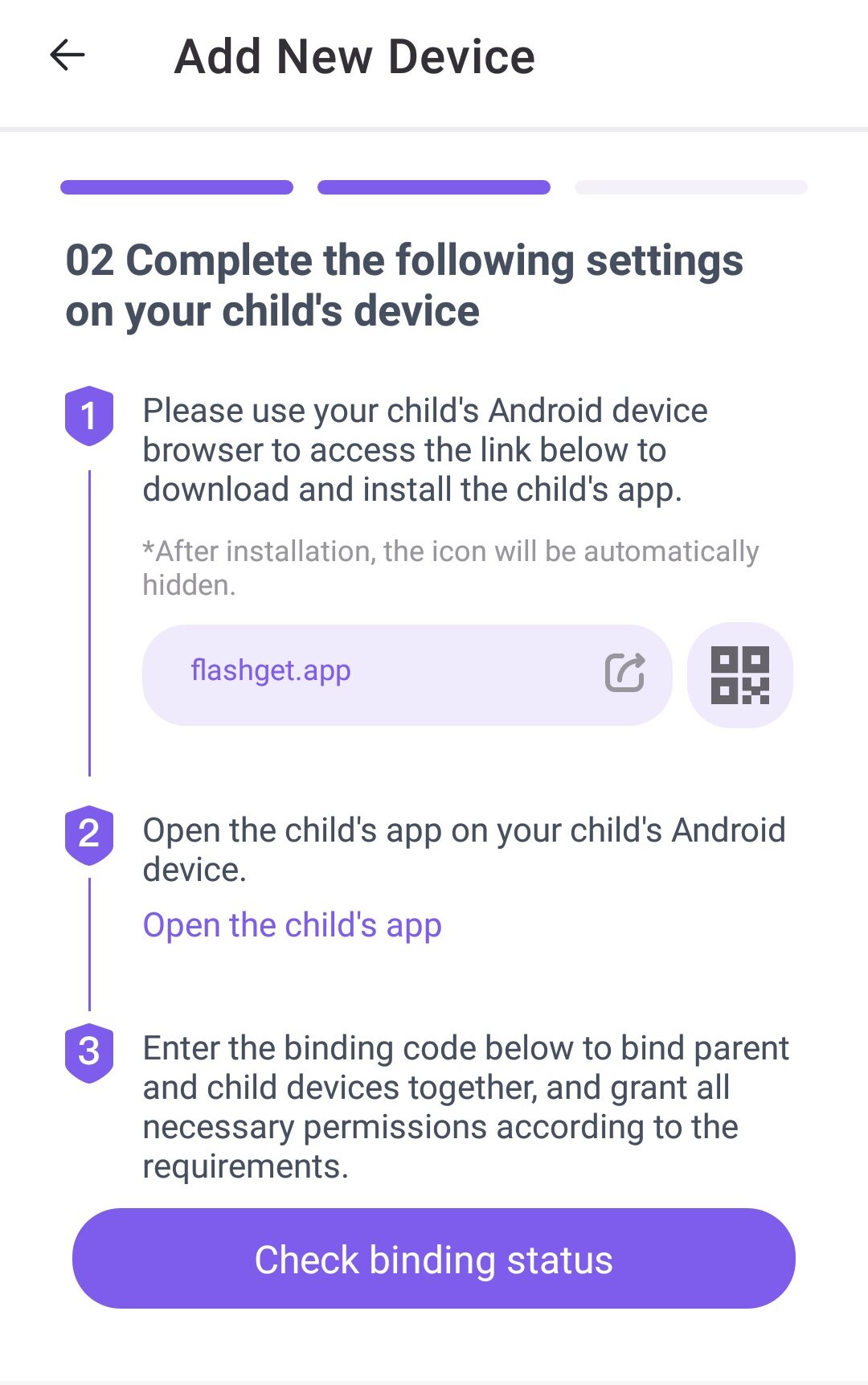 Add new device on the parent's device