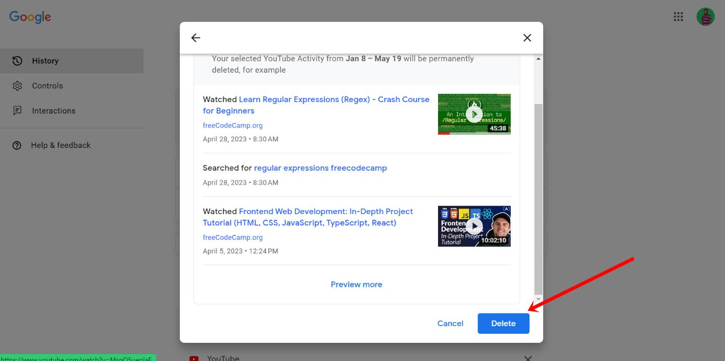 delete your YouTube watch & search history