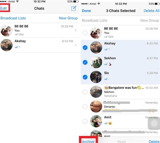 Sakrij višestruki chat s WhatsApp popisa za razgovor