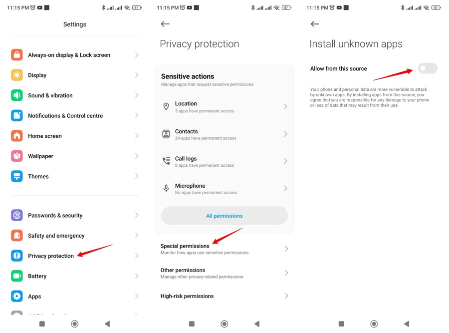 instalar aplicativos desconhecido configurações