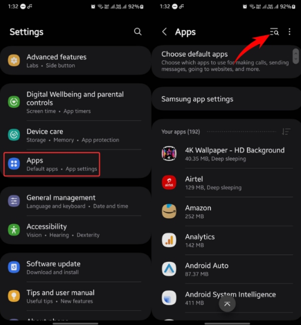 Settings - Apps