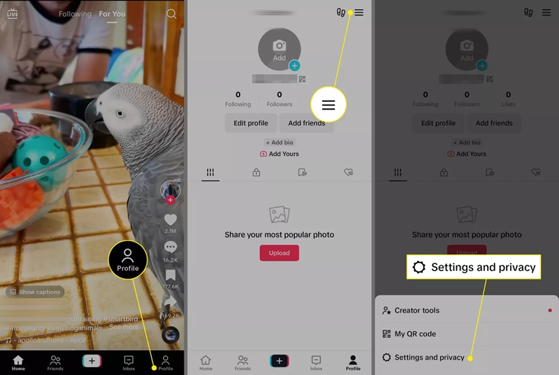 ประวัติการดู TikTok ขั้นตอนที่ 1