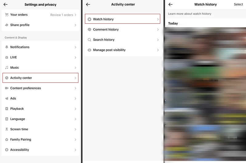 TikTok watch history steps 2