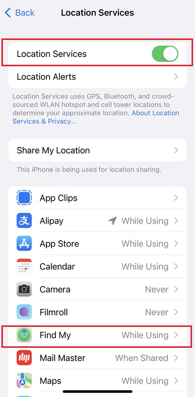 Servicio ubicación de iPhone para Find My