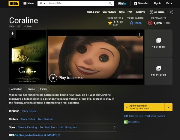 compartilhamento de filmes infantis assustadores de Coraline
