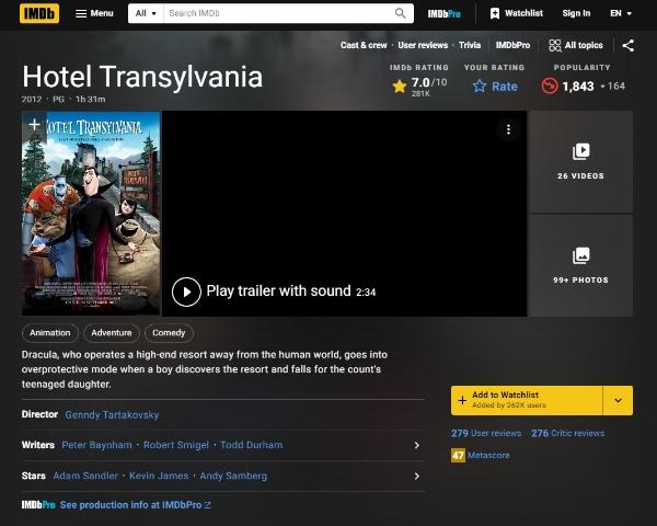 Hotel Transylvania의 무서운 어린이 영화 공유