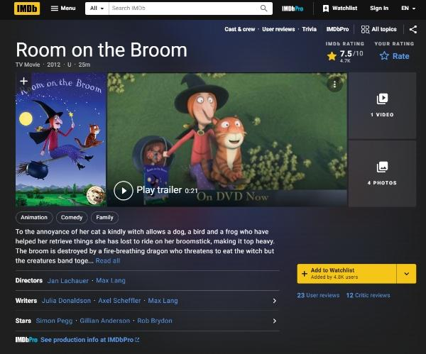 filmes infantis de terror compartilhando Room on the Broom