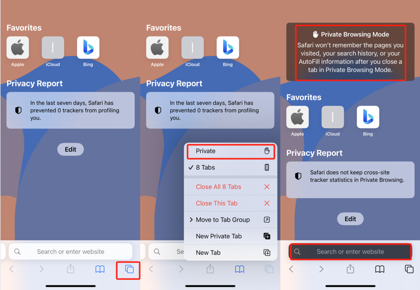 aktivera inkognitoläge på Safari iPhone