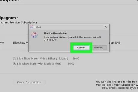Cancel subscriptions & confirm on PC