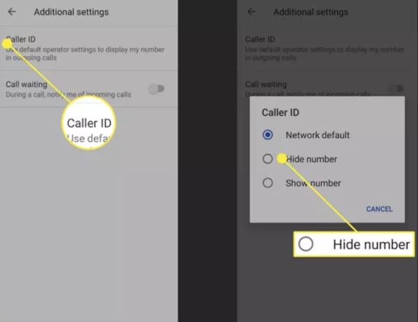 Make an anonymous phone call on Android: Caller ID-Hide number