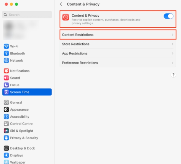 Conteúdo e privacidade para conteúdo e sites restritos