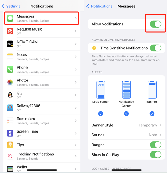 Nonaktifkan notifikasi pesan iPhone