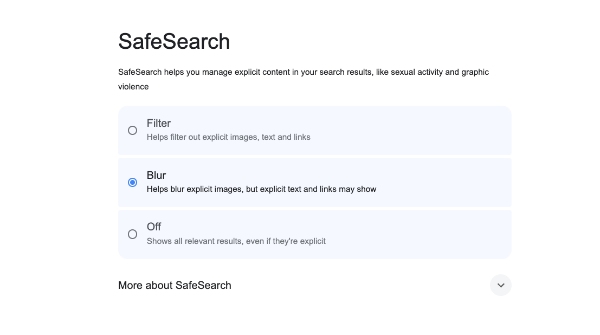 Google SafeSearch korlátozott webhelyekhez