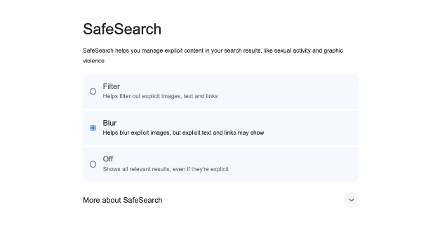 Google SafeSearch per siti Web soggetti a restrizioni