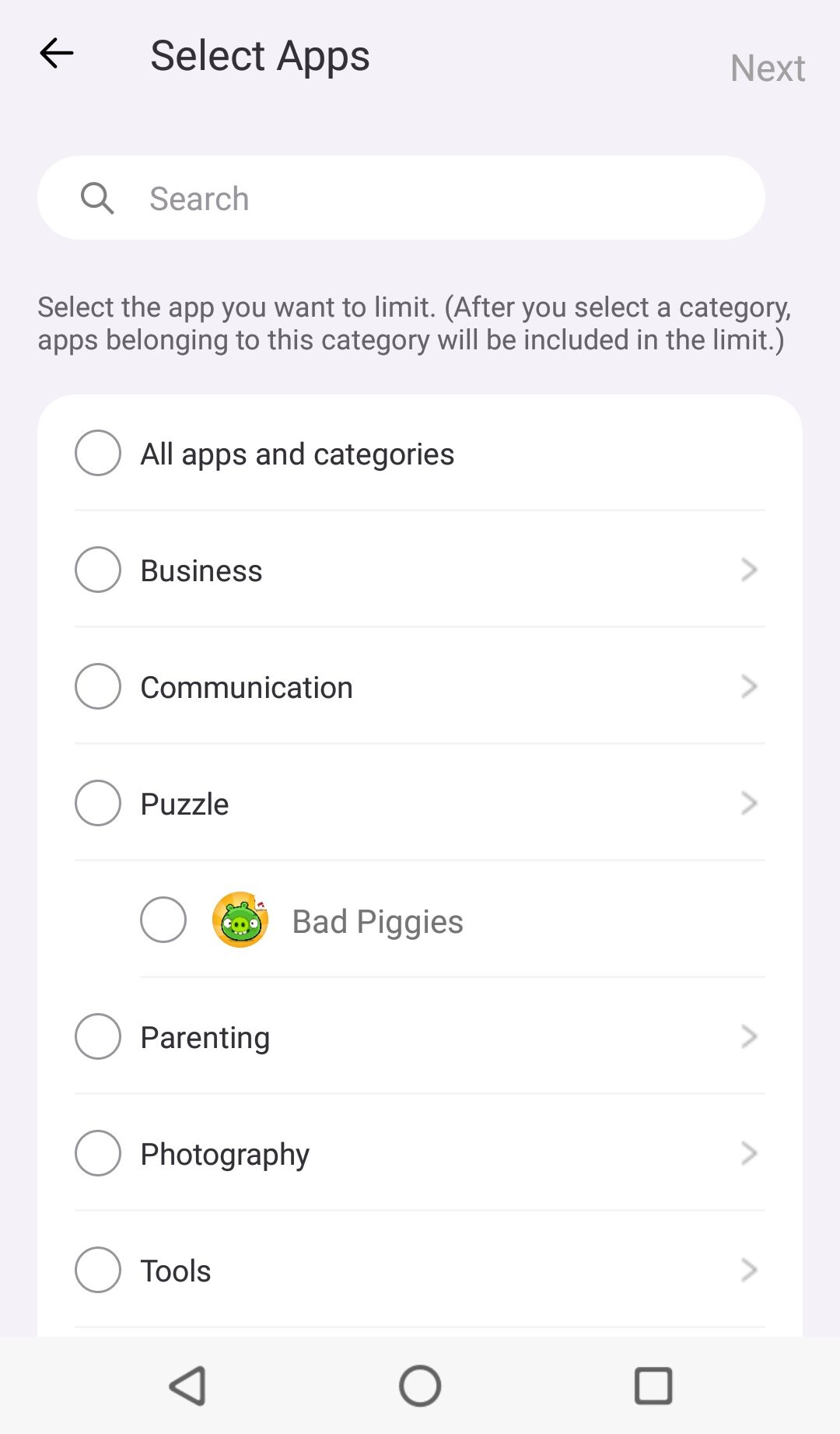 Wählen Sie eine App in FlashGet Kids aus