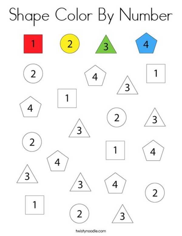 Color de formas por número para niños.