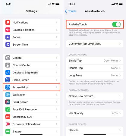 Steps to turn off Assistive Touch toggle on iPhone
