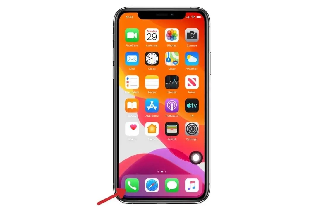 Nhấn vào biểu tượng màu xanh lá cây để truy cập nhật ký cuộc gọi trên iPhone.