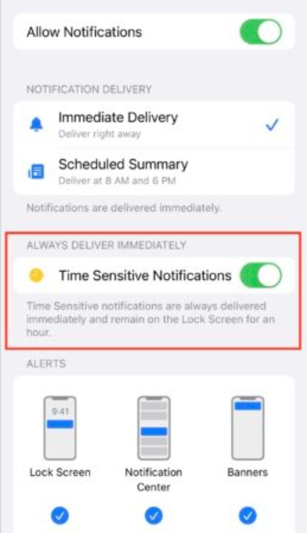Toggle on the time sensitive Snapchat notifications