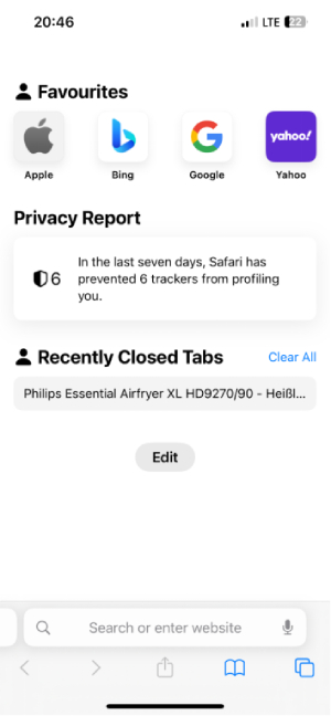 Using Safari browser to delete search history 1