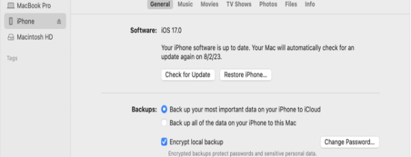 Usando o iTunes Finder Backup para recuperar