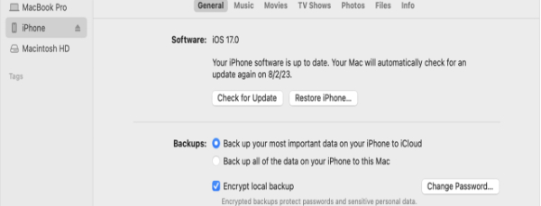 Sử dụng iTunes Finder Backup để khôi phục