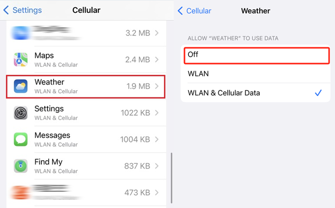 WLAN y datos móviles en iPhone