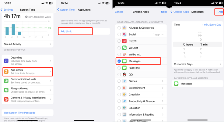 nascondi i messaggi su iPhone con Screen Time