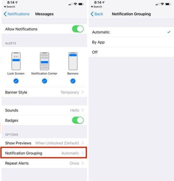 organize my iPhone notifications by app