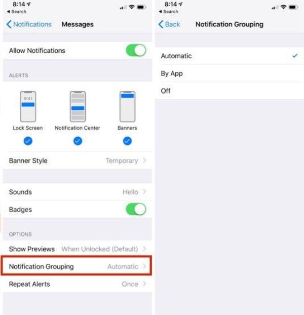 organizar minhas notificações do iPhone por aplicativo