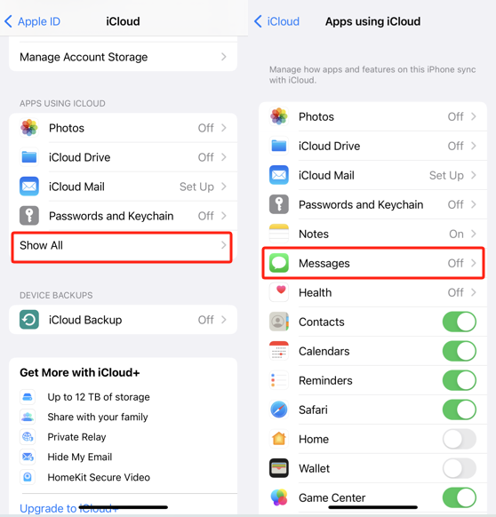 synchronisierte Textnachrichten auf iCloud