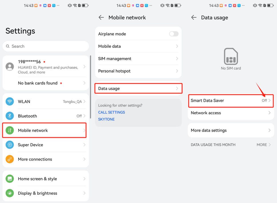 Harmony 4.x data usage settings