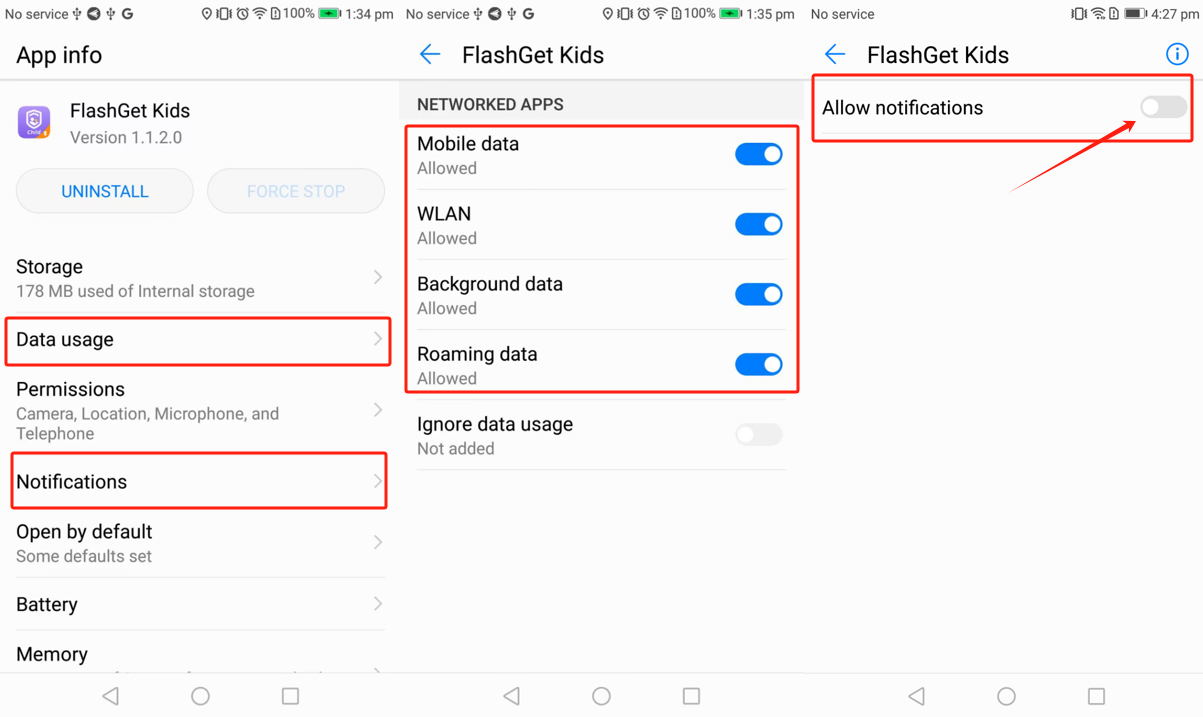 Huawei emui 5x  data usage and notifications