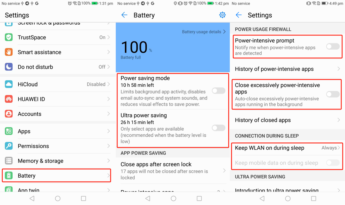 Huawei emui 5 x battery settings