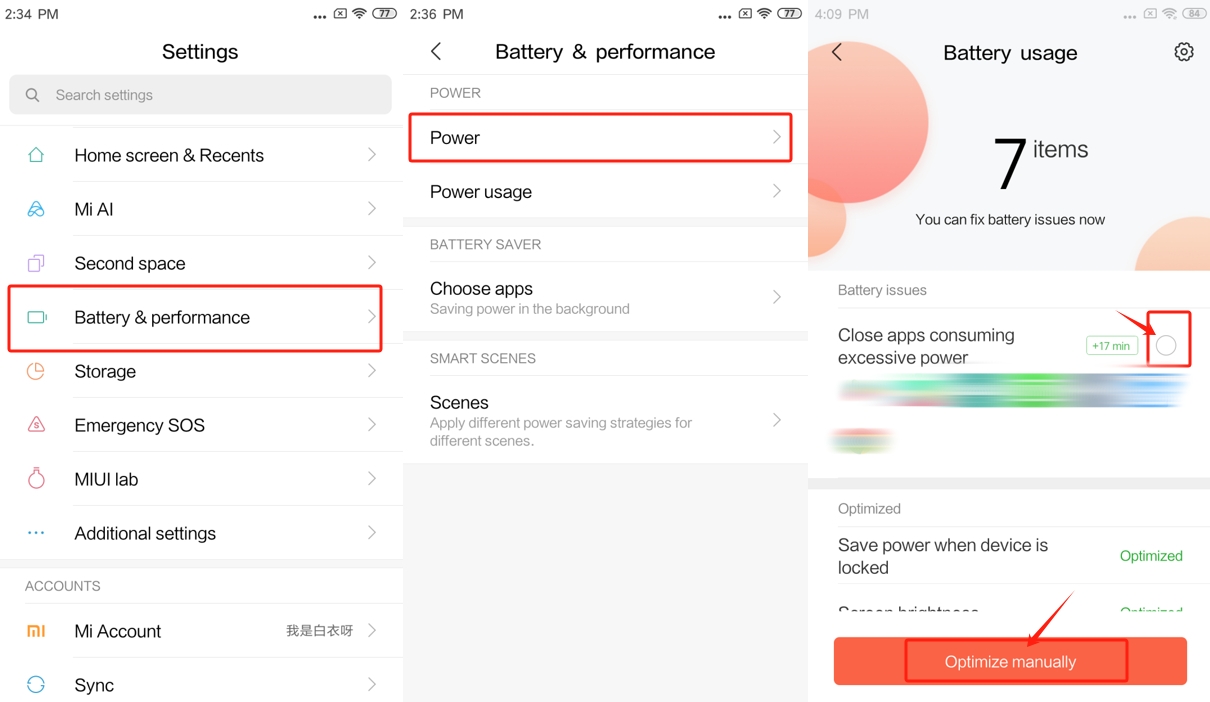 configurações de economia bateria do XIaomi MIUI 10