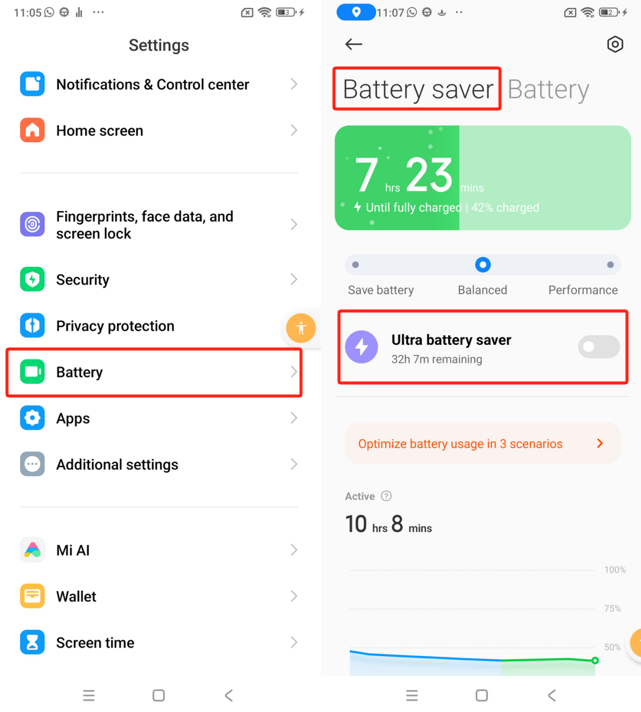 configurações de economia bateria do Xiaomi MIUI 13