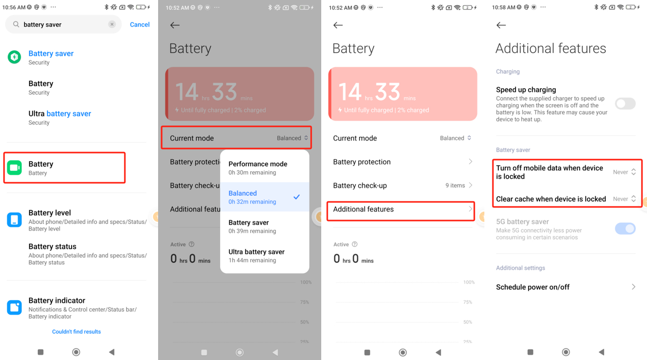 Configurações da bateria XIaomi MIUI 14