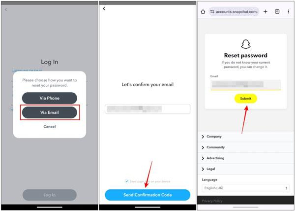 Setel ulang kata sandi Snapchat melalui email