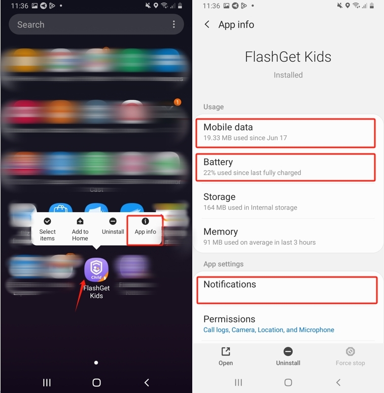 Samsung Android 10 app info