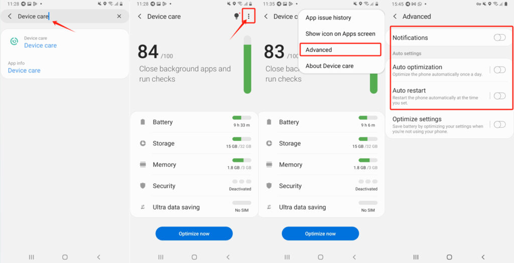 Samsung Android 10  device care-Advanced
